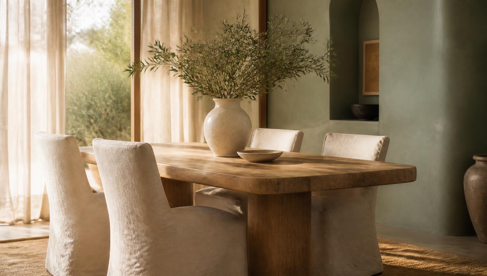 Warm California dining room in soft afternoon light